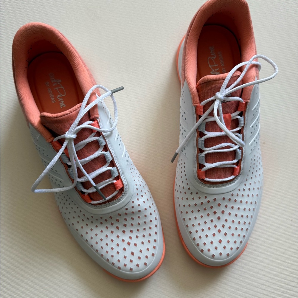 adidas • women’s • adi pure • golf shoes • white & coral